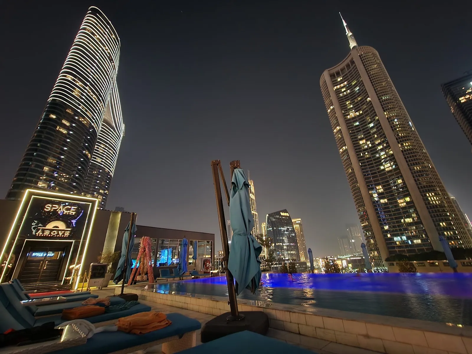 Outdoor rooftop terrace and pool deck at Above Rooftop Lounge in Downtown Dubai